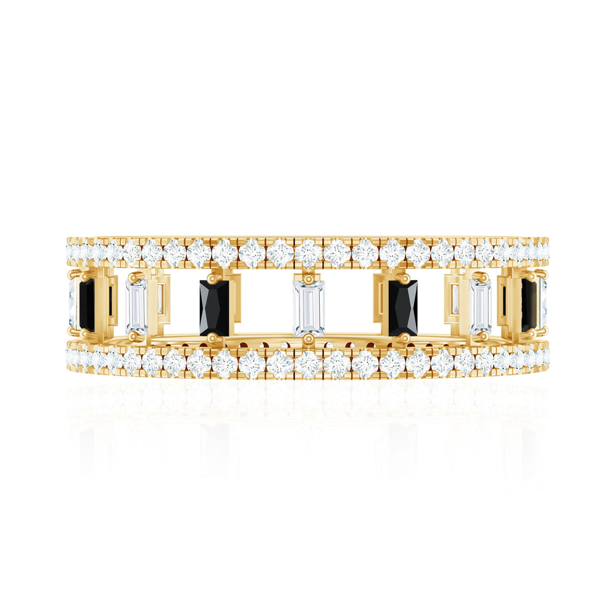 Baguette Cut Black Spinel and Moissanite Wedding Band for Women