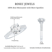 2 Carat Round Cut Moissanite Engagement Ring in 4 Prong Setting