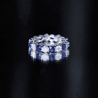 Certified Round Lab Grown Blue Sapphire Eternity Band Ring with Moissanite