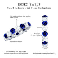 Certified Round Lab Grown Blue Sapphire Eternity Band Ring with Moissanite