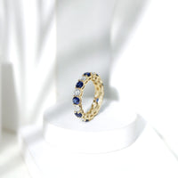 Certified Round Lab Grown Blue Sapphire Eternity Band Ring with Moissanite