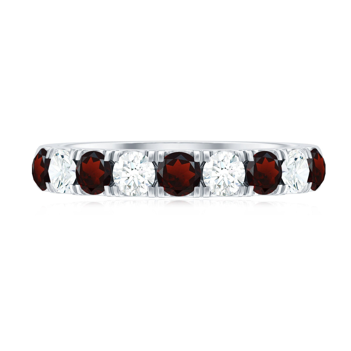 Genuine Garnet Diamond Half Eternity Wedding Ring