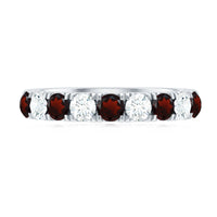 Genuine Garnet Diamond Half Eternity Wedding Ring