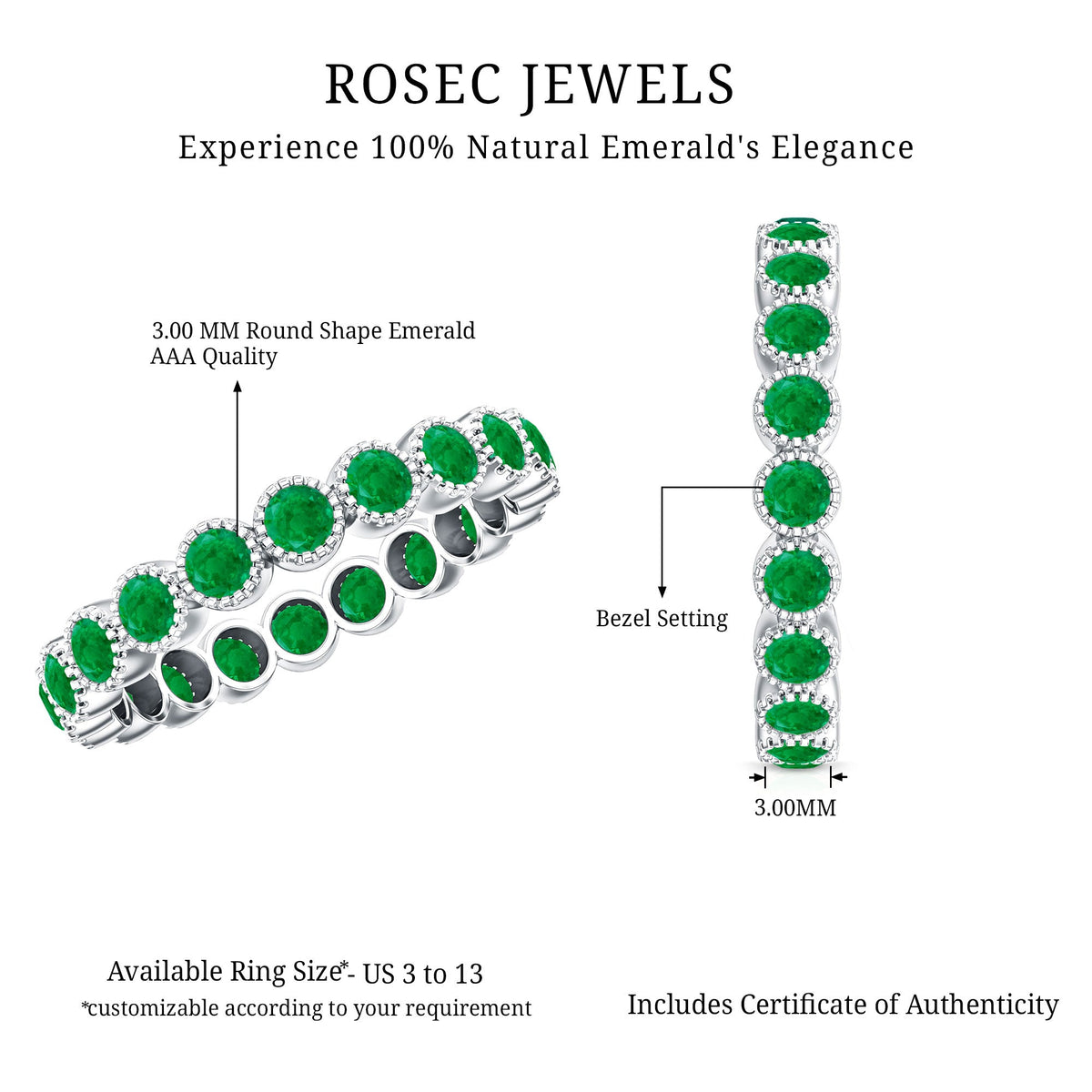 Milgrain Bezel Set Round Emerald Eternity Wedding Band