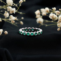 Milgrain Bezel Set Round Emerald Eternity Wedding Band