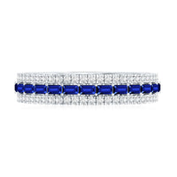 Baguette Cut Lab Grown Blue Sapphire and Moissanite Wedding Band