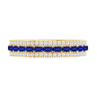 Baguette Cut Lab Grown Blue Sapphire and Moissanite Wedding Band