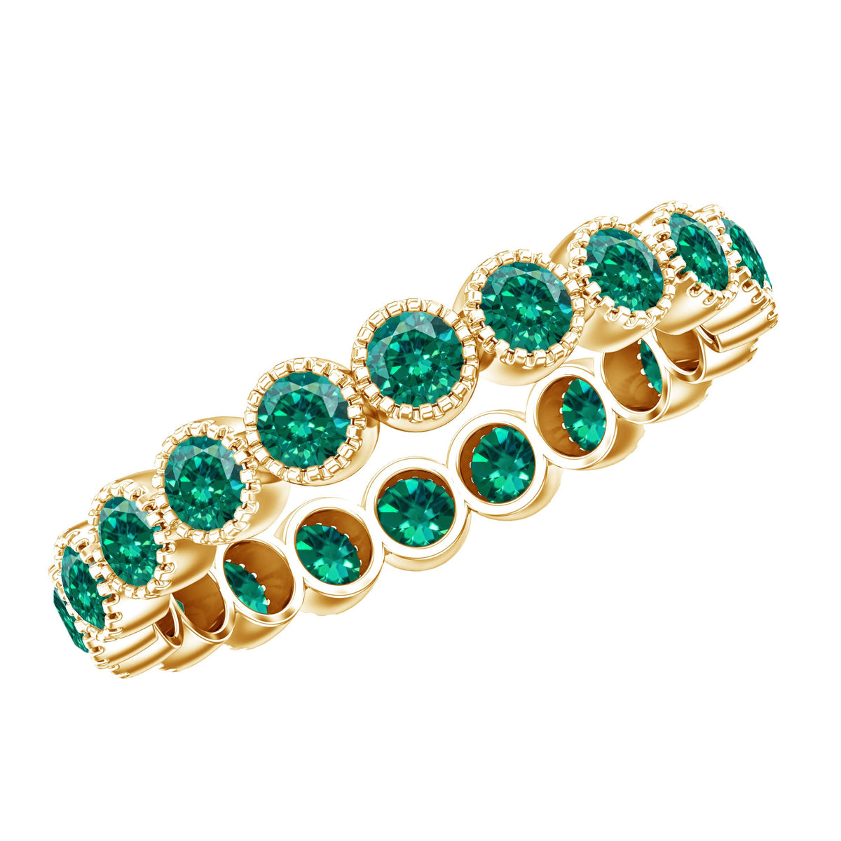 Certified Lab Created Emerald Full Eternity Band Ring in Bezel Setting