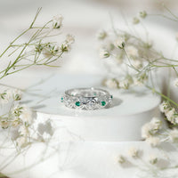 Lab Emerald and Diamond Vintage Wedding Band Ring