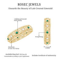 Lab Emerald and Diamond Vintage Wedding Band Ring