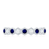 Art Deco Inspired Blue Sapphire and Diamond Geometric Half Eternity Ring