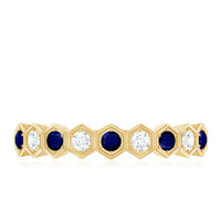 Art Deco Inspired Blue Sapphire and Diamond Geometric Half Eternity Ring