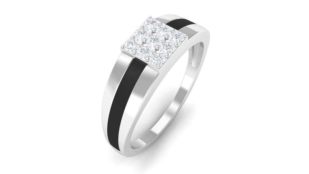 Certified Real Diamond Mens Engagement Band with Black Enamel
