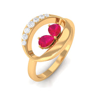 Contemporary Ruby Toi Et Moi Ring with Diamond