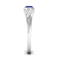 Bezel set blue sapphire and diamond men's engagement ring by Rosec Jewels featuring a sleek silver band and intricate gemstone detailing.