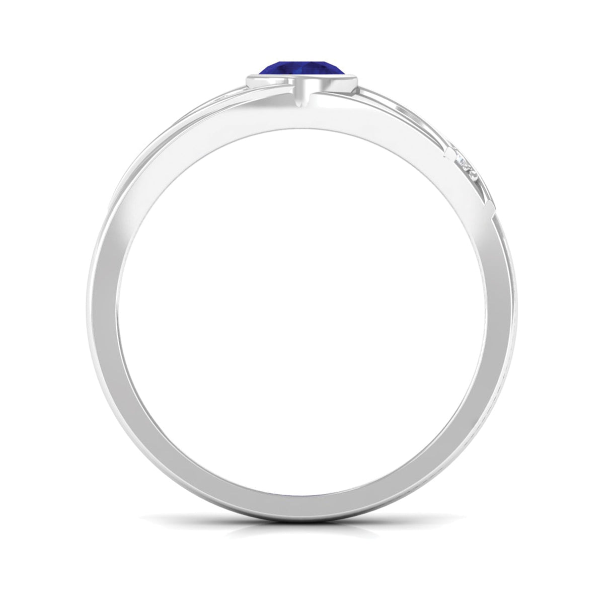 Bezel set blue sapphire and diamond men's engagement ring from Rosec Jewels, featuring a sleek band and sparkling stones.