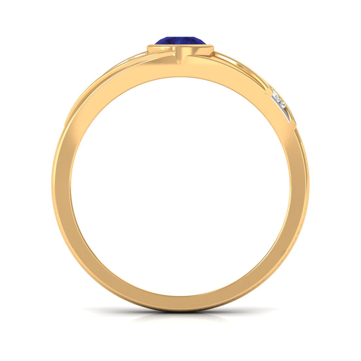 Bezel set blue sapphire and diamond men's engagement ring by Rosec Jewels featuring a sleek band with vibrant gemstone accents.