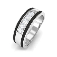 Certified Real Diamond Wedding Band with Black Enamel