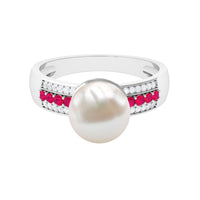 8 Carat Freshwater Pearl Solitaire Engagement Ring with Ruby and Diamond