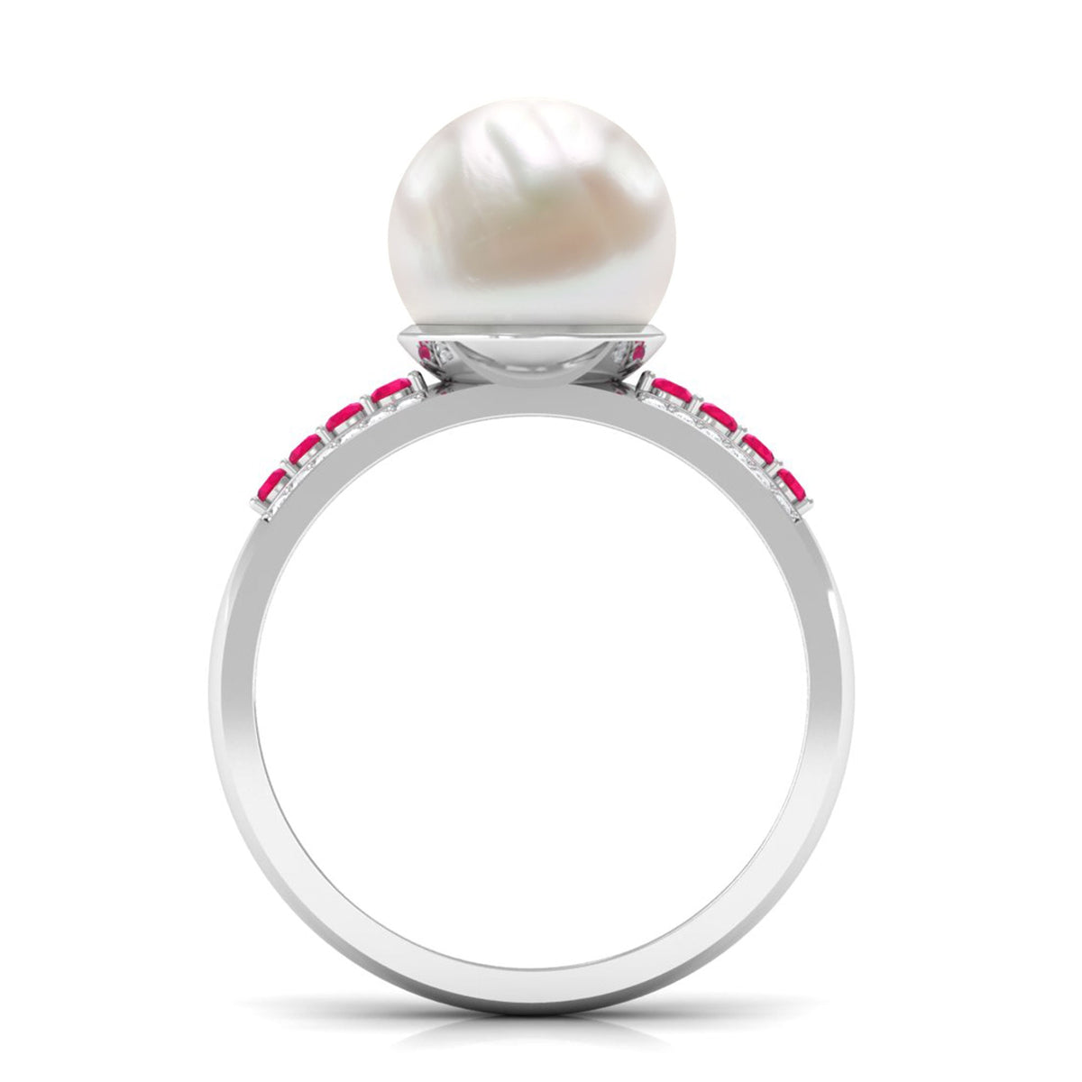 8 Carat Freshwater Pearl Solitaire Engagement Ring with Ruby and Diamond