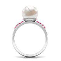 8 Carat Freshwater Pearl Solitaire Engagement Ring with Ruby and Diamond
