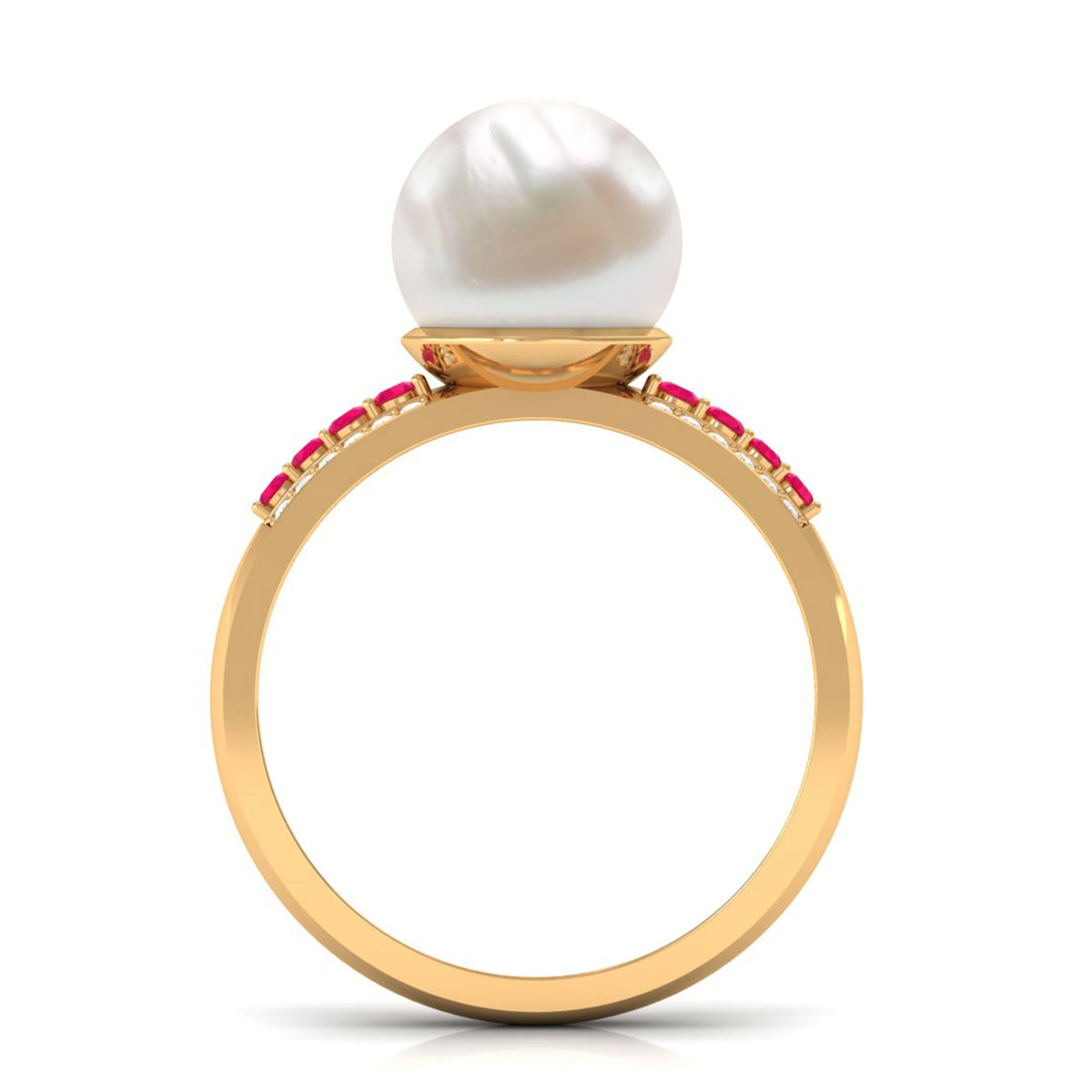 8 Carat Freshwater Pearl Solitaire Engagement Ring with Ruby and Diamond