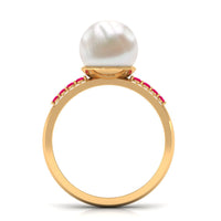 8 Carat Freshwater Pearl Solitaire Engagement Ring with Ruby and Diamond