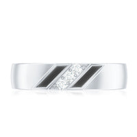 Natural Mens Diamond Wedding Band with Black Enamel