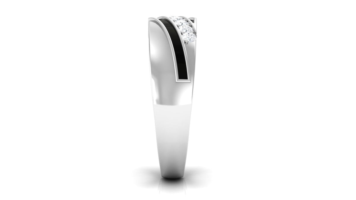 Certified Natural Diamond Mens Wedding Band with Black Enamel