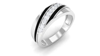 Certified Natural Diamond Mens Wedding Band with Black Enamel