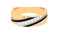 Certified Natural Diamond Mens Wedding Band with Black Enamel