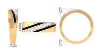 Certified Natural Diamond Mens Wedding Band with Black Enamel