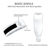 Classic Moissanite Mens Wedding Band with Black Enamel