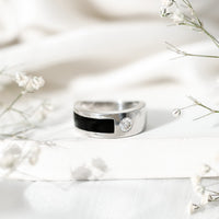 Classic Moissanite Mens Wedding Band with Black Enamel