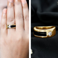 Classic Moissanite Mens Wedding Band with Black Enamel