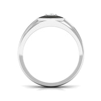 Natural Diamond Mens Signet Engagement Ring with Black Enamel