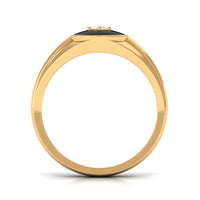 Natural Diamond Mens Signet Engagement Ring with Black Enamel