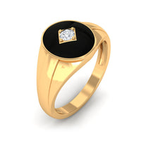 Natural Diamond Mens Signet Engagement Ring with Black Enamel