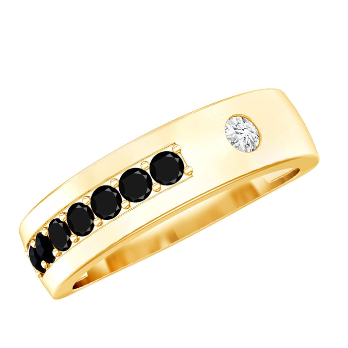 Lab grown black and white diamond wedding band by Rosec Jewels, featuring alternating diamond stones in a sleek ring design.