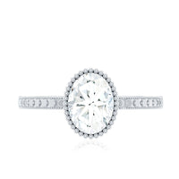 Solitaire Moissanite Oval Engagement Ring with Beaded Detailing