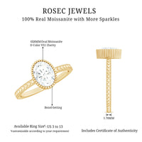 Solitaire Moissanite Oval Engagement Ring with Beaded Detailing