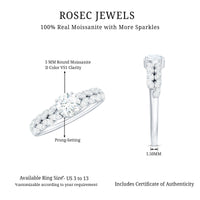 Round Shape Moissanite Engagement Ring with Marquise Side Stones