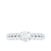Round Shape Moissanite Engagement Ring with Marquise Side Stones