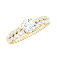 Round Shape Moissanite Engagement Ring with Marquise Side Stones
