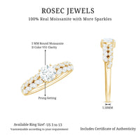 Round Shape Moissanite Engagement Ring with Marquise Side Stones