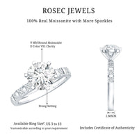 Round Cut 2 CT Moissanite Solitaire Engagement Ring with Side Stones