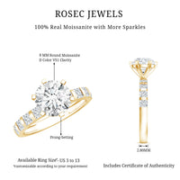 Round Cut 2 CT Moissanite Solitaire Engagement Ring with Side Stones