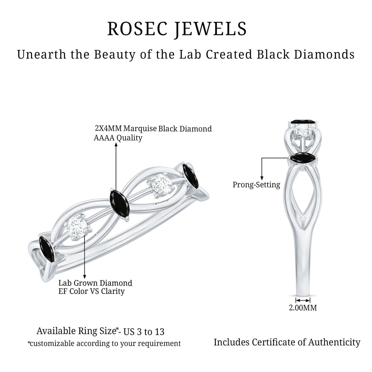Certified Lab Grown Black Diamond Promise Ring with White Diamond