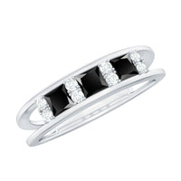 Certified Princess Cut Lab Grown Black and White Diamond Double Band Ring
