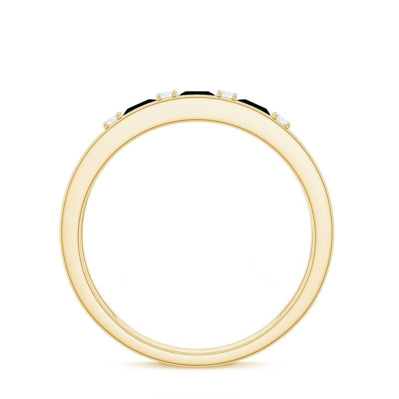 Rosec Jewels princess cut lab-grown black and white diamond double band ring, showcasing sparkling alternating stones and elegant design.